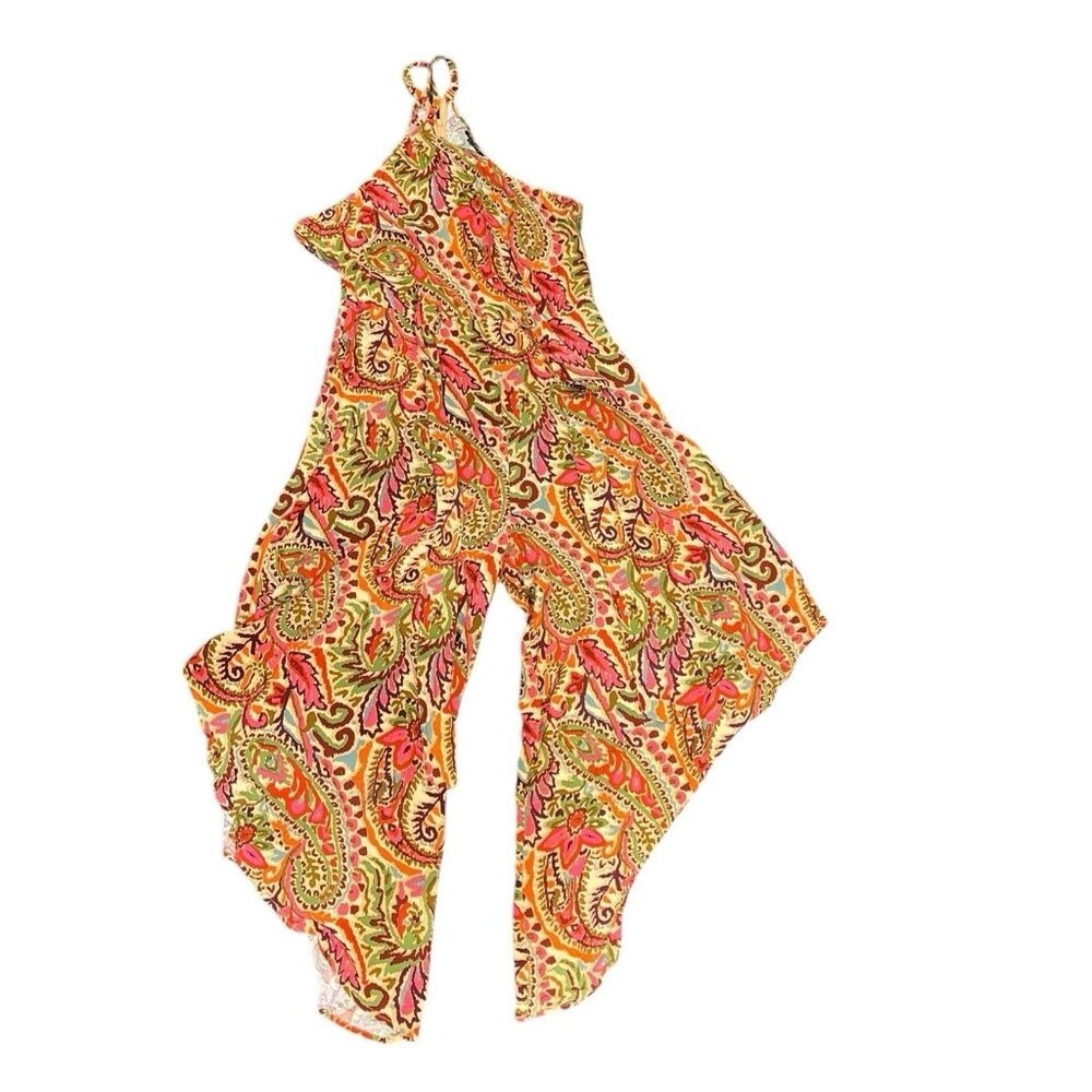 1 State Jumpsuit Wide Leg Paisley Halter Size L Vacation Resort Summer Event